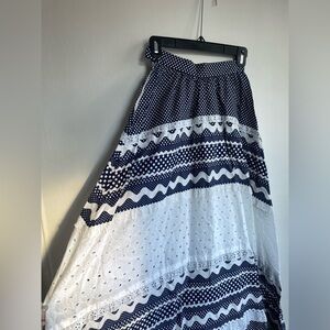 Vintage Navy & White Mixed Print Skirt